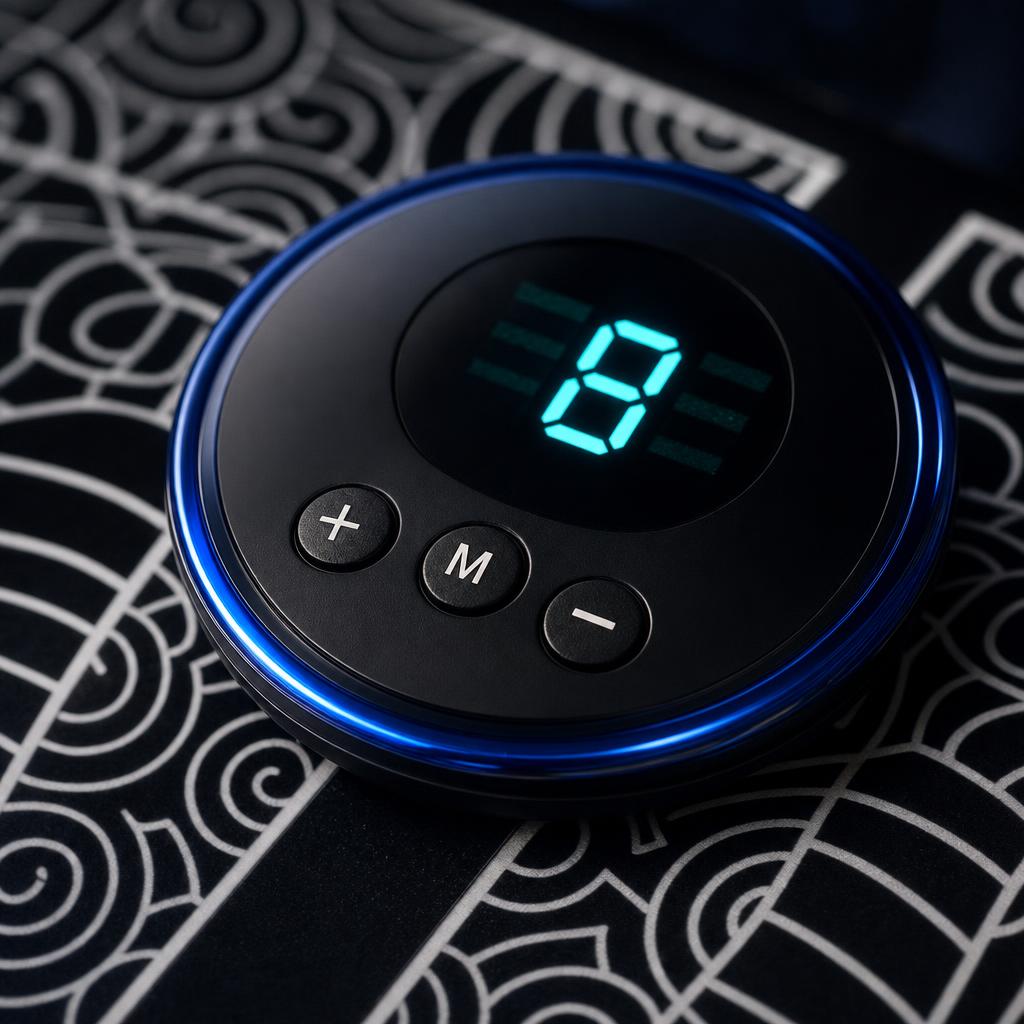 Close-up of the detachable control unit with its LED display and buttons